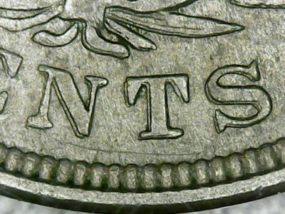 1900 Liberty nickel DDR FS-801 doubled die reverse showing secondary V impression and doubled CENTS text under magnification