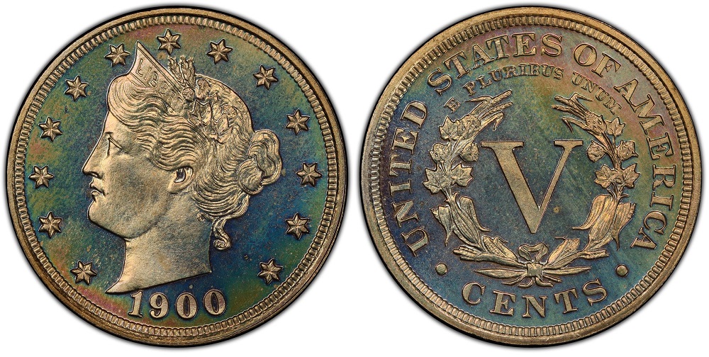 1900 Liberty Head nickel proof strike showing mirror-like fields and frosted Liberty portrait with cameo contrast